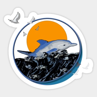 Dolphin and Birds art Sticker